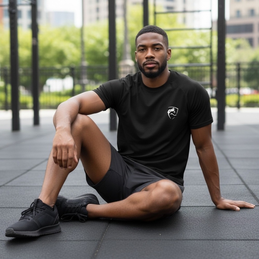 Alphalete Mens Performance Short Sleeve Wolf Logo Training Shirt‎ Black Small S